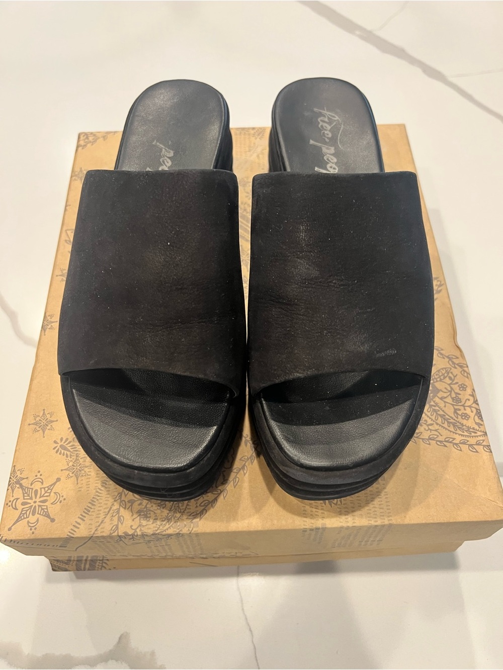 Free People Harbor Flatform Slide Sandals Black
